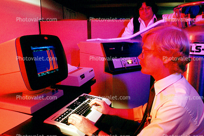 Man at Computer, Hand on Keyboard, 1980s