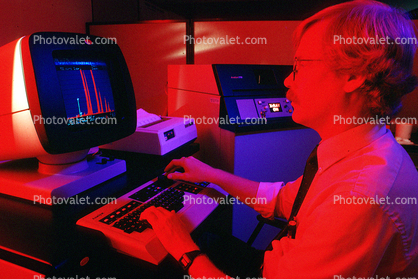 Man at Computer, Hand on Keyboard, 1980s