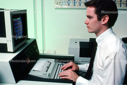 Man at Computer, Hand on Keyboard, 1980s