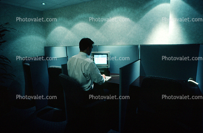 Office, cubicles, Man with Desktop Computer