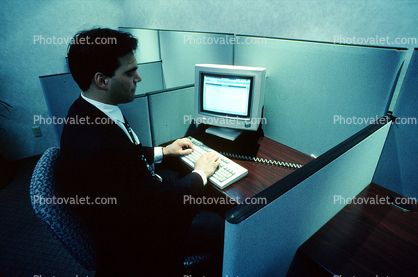Office, cubicles, Man with Desktop Computer