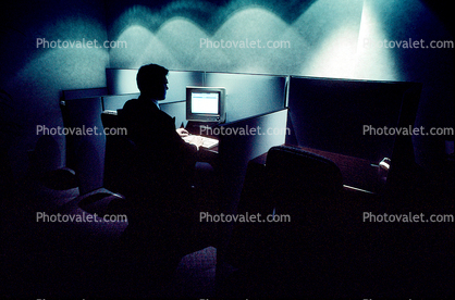 Office, cubicles, Man with Desktop Computer, Hotel Workstations, Office Center, May 1995, 1990's