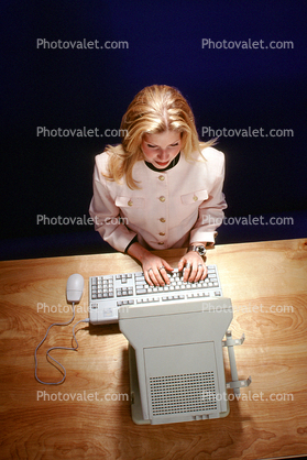 Woman at Desktop Computer, female, keyboard, 1995, 1990's