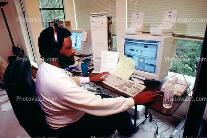 Man at Desktop Computer, male, keyboard, 1995, 1990's