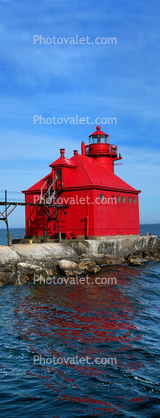 Sturgeon Bay Ship Canal Pierhead Lighthouse, Door County, Green Bay Peninsula, Wisconsin, Lake Michigan, Great Lake, Panorama