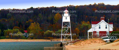 Grand Marais Lighthouse, Michigan, Lake Superior, Great Lakes, Panorama