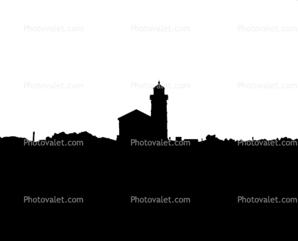 Coquille River Lighthouse silhouette, Bullard's Beach State Park, Bandon, Oregon, West Coast, Pacific Ocean, logo, shape