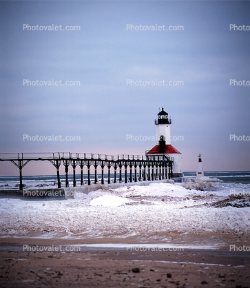 Saint Joseph North Pier Lights, Michigan City, Indiana, Lake Michigan, Great Lakes