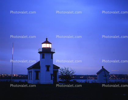 Point Robinson Lighthouse, Maury Island, Vashon Island, Puget Sound, Washington State, Pacific, West Coast, Twilight, Dusk, Dawn