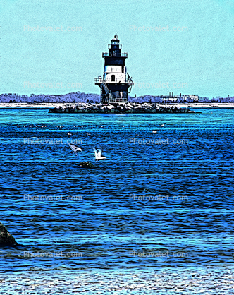 Orient Point Lighthouse, Long Island, New York State, Atlantic Ocean, Eastern Seaboard, East Coast, Paintography
