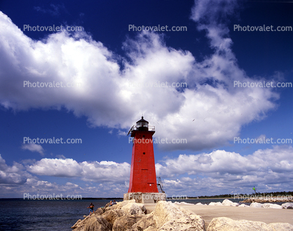 Manistique East Breakwater Lighthouse, Lake Michigan, Great Lakes, Clouds