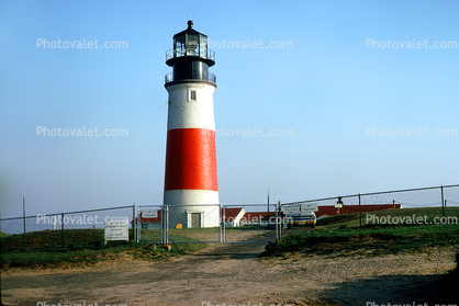 red and white striped, Sankaty Head Lighthouse, Nantucket island, Cape Cod, Siasconset, Massachusetts