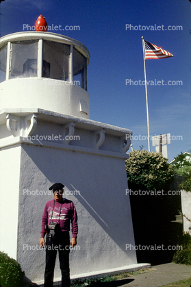 Tourist at the Trinidad Memorial Lighthouse, Humboldt County, California, West Coast, Pacific Ocean 