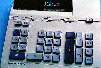 Electronic Adding Machine, Old-fashioned, keyboard, Paper Ribbon, 1980s