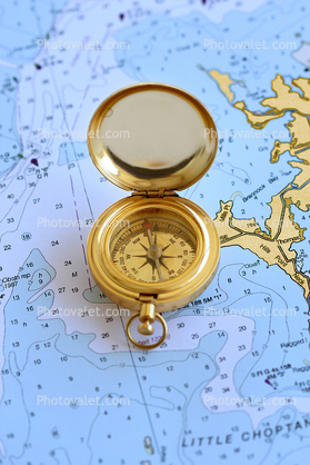 Compass on a Nautical Navigational Map
