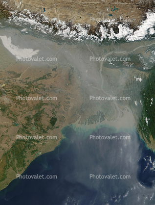 Thick Haze Over Northern India, Ganges River, Bay of Bengal, Tibetan Plateau, Himalayas