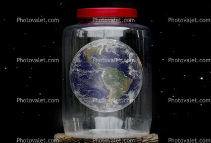Earth Caught in a Jar, the inability for the earths thin atmosphere to cleanse human caused pollution, Photo-Illustration