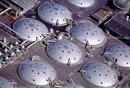 Digesters, enclosed tanks, Wastewater Residuals, Geodesic Domes, Huntington Beach, California