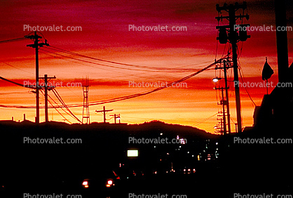 Sutro Tower, Sunset, Transmission Lines, Powerline, Dusk, Twilight, Cables