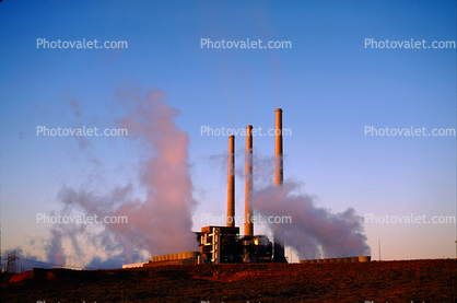 Billowing Smoke, Pollution, Navajo Coal Power Generating Station, Plant, Arizona, Smoke, ash, smokestacks, powerplant
