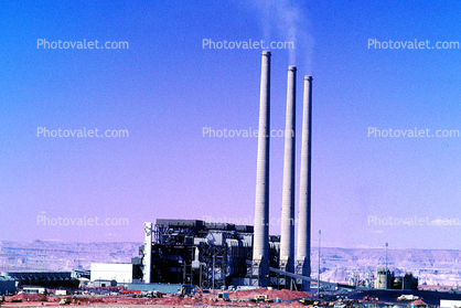 Smoke, ash, smokestacks, powerplant, Navajo Coal Power Generating Station, Plant, Arizona