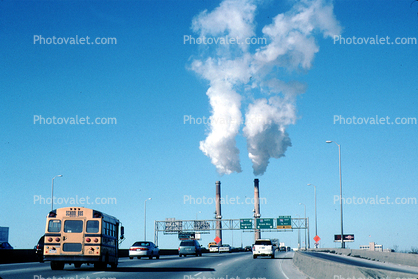 Highway, cars, Billowing Smoke, Pollution