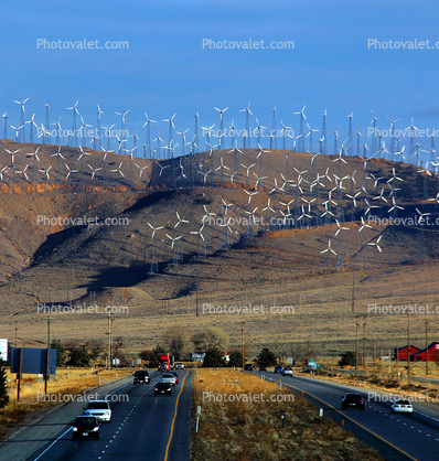 State Highway 58, Hills with Wind Power Towers, Tehachapi California, freeway
