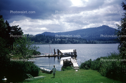 Lake, Mountain, dock