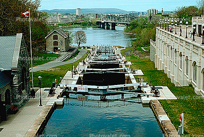The Rideau Canal, Locks, Steps, Ottawa River, Waterway, Buildings