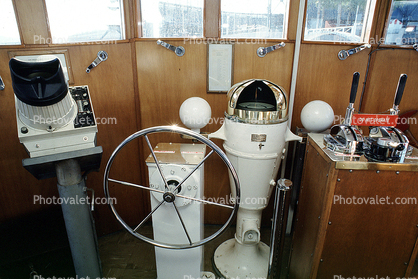 Steering Room, Compass, Wheel, USS Potomac Presidential Yacht, San Francisco Oakland Bay Bridge