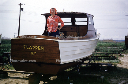 Flapper, woman, boat, 1950s