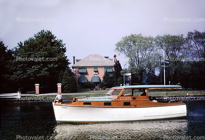 boat, house, mansion, building, 1950s
