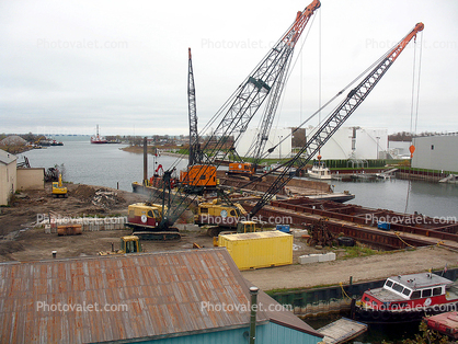 Cranes, Harbor, Inlet, Docks, Harbor, Cheboygan, Michigan, Lake Huron