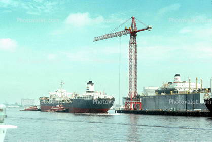 Dock, crane, tugboats, drydock, Norfolk Harbor, Virginia