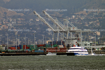 Ferry Boat, Cranes, Port of Oakland, Docks