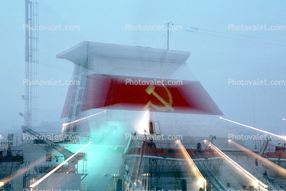 Smokestack, Hammer & Cycle, lifeboat, davits, communism