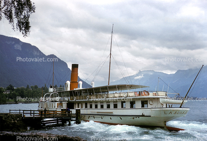 La Suissa at Chillon, Dock, Sidewheel Steamer, Chillon, Vaud, Lake Geneva