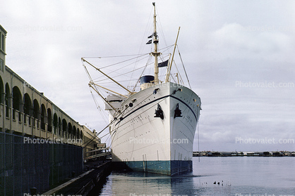 SS Lurline, Ocean Liner, Cruiseship, Bow, Dock, Pier, Harbor, Matson Lines, Honolulu