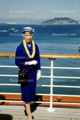 Woman, Hat, Dress, Formal, Purse, Lei, Matsonia, 1963, 1960s, Cruise Ship, IMO: 5229223
