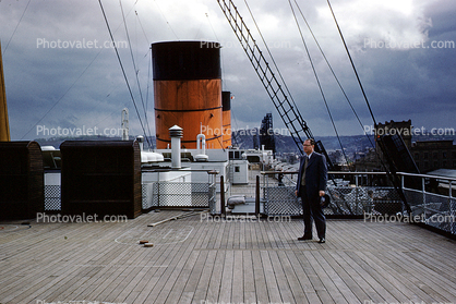 Cunard Smokestacks, Cruise Ship, 1950s