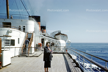 Cunard, lifeboats, davits, Cruise Ship, Teak wood deck, Teakwood, 1950s