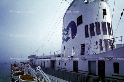 Princess Cahla Cruise Ship smokestack, Italy, Mediterranean Sea,