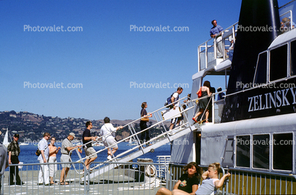 Zelinsky, Passengers embarking ferry boat, Sausalito, Ferry, Ferryboat