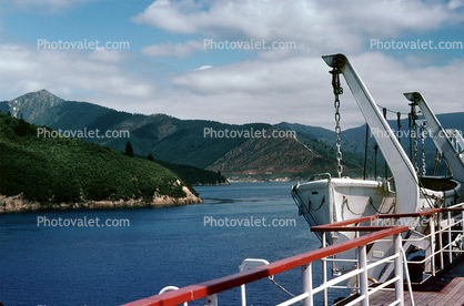 Lifeboat, Davit, fjord, Queen Charlotte Sound
