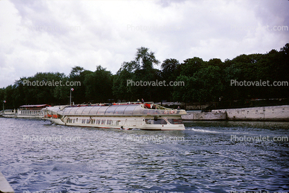 Tourboat, Glass, Excursion Boat, River Seine, Paris, July 1964, 1960s