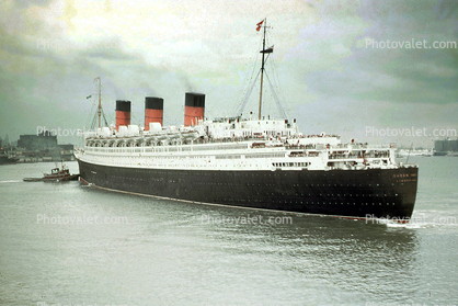Tugboat, Queen Mary, Ocean Liner, Cunard Line, 1963, 1960s