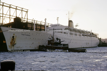 Steamship Victoria, Ocean Liner, dock, steamer, Moran Tugboat