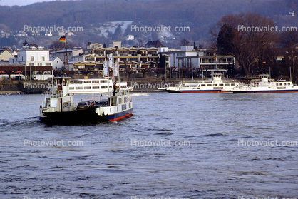 Car Ferry, Ferry, Ferryboat, (Rhein), Rhine River, 1986, 1980s