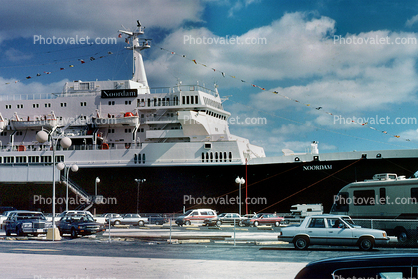 parked cars, Cruise Ship Noordam, Puerto Vallarta, IMO:	9230115, 1988, 1980s