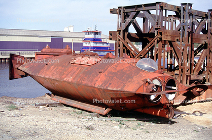 small submarine dry docked in Mobile, Alabama